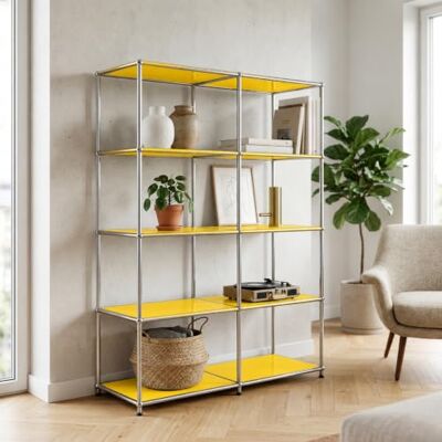 Floordirekt Etagère métal Concept Epure MK-015 Jaune Étagère ouverte avec 5 étagères Peut être utilisée comme bibliothèque, étagère de salon ou séparateur de pièce Floordirekt Etagère métal Concept Epure MK-015 Jaune Étagère ouverte avec 5 étagères Peut être utilisée comme bibliothèque, étagère de salon ou séparateur de pièce