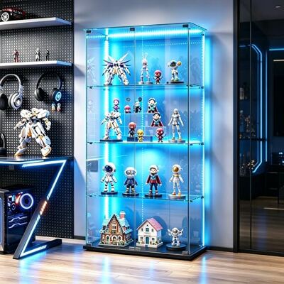 QMTXBYJ Vitrine en Verre avec Bandes LED, 163x78.5x35cm, Armoire de Collection Moderne en Verres à 4 Couches avec 2 Portes et Serrure, 5mm Verre trempé Transparent Armoir de Verres Debout pour Salon, Chambre QMTXBYJ Vitrine en Verre avec Bandes LED, 163x78.5x35cm, Armoire de Collection Moderne en Verres à 4 Couches avec 2 Portes et Serrure, 5mm Verre trempé Transparent Armoir de Verres Debout pour Salon, Chambre