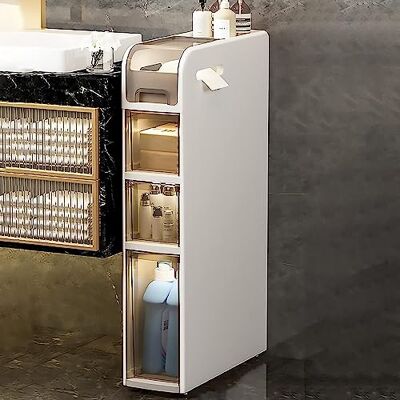 DRFGNF Meuble de rangement fin de 15,2 cm de large pour salle de bain avec 4 niveaux, tiroirs transparents, roulettes de grande capacité, tour de commode verticale pour petits espaces, gain de place DRFGNF Meuble de rangement fin de 15,2 cm de large pour salle de bain avec 4 niveaux, tiroirs transparents, roulettes de grande capacité, tour de commode verticale pour petits espaces, gain de place