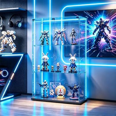 QMTXBYJ Vitrine en Verre avec Bandes LED, 124x78.5x35cm, Armoire de Collection Moderne en Verres à 3 Couches avec 2 Portes et Serrure, 5mm Verre trempé Transparent Armoir de Verres Debout pour Salon, Chambre QMTXBYJ Vitrine en Verre avec Bandes LED, 124x78.5x35cm, Armoire de Collection Moderne en Verres à 3 Couches avec 2 Portes et Serrure, 5mm Verre trempé Transparent Armoir de Verres Debout pour Salon, Chambre