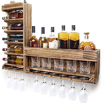 Yorbay Casier à Bouteilles Bois Flammé: Bar Mural avec 9 Porte-Verres Porte-Bouteilles Mural Vintage avec Support à Bouchons Rangement à Vin pour Bar Cuisine et Salle à Manger sans LED Yorbay Casier à Bouteilles Bois Flammé: Bar Mural avec 9 Porte-Verres Porte-Bouteilles Mural Vintage avec Support à Bouchons Rangement à Vin pour Bar Cuisine et Salle à Manger sans LED