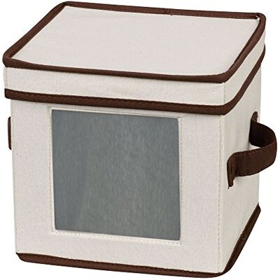 Household Essentials Storage Chest, Natural Canvas with Brown Trim Tan Household Essentials Storage Chest, Natural Canvas with Brown Trim Tan
