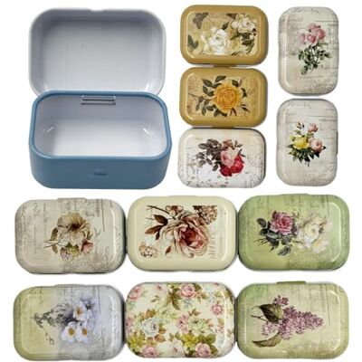 CCUUHJ Lot de 8 petites boîtes rectangulaires en métal vides à charnière Motif floral vintage Pour bonbons, bijoux 6 x 4 x 2,5 cm (floral) CCUUHJ Lot de 8 petites boîtes rectangulaires en métal vides à charnière Motif floral vintage Pour bonbons, bijoux 6 x 4 x 2,5 cm (floral)