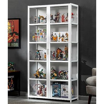 SKORDO Vitrine de présentation avec portes en verre et structure en bambou naturel, sûr et sain, double porte pour un rangement pratique, protection contre la poussière, facile à nettoyer SKORDO Vitrine de présentation avec portes en verre et structure en bambou naturel, sûr et sain, double porte pour un rangement pratique, protection contre la poussière, facile à nettoyer