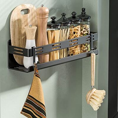 CZKDTT Étagère à épices autocollante, étagère à épices murale sans perçage, etagere cuisine de porte d'armoire, étagère à épices suspendue avec 4 crochets amovibles, étagère à épices pour cuisine, 40 cm Noir CZKDTT Étagère à épices autocollante, étagère à épices murale sans perçage, etagere cuisine de porte d'armoire, étagère à épices suspendue avec 4 crochets amovibles, étagère à épices pour cuisine, 40 cm Noir