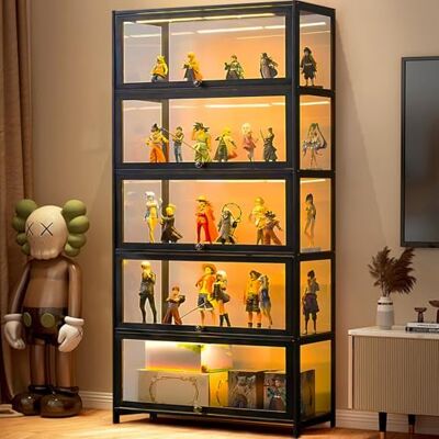 Scribora Vitrine en verre pour objets de collection et trophée, vitrine à 5 niveaux, bibliothèque, armoire de rangement pour salon, chambre à coucher, bureau (porte à rabat noir) Scribora Vitrine en verre pour objets de collection et trophée, vitrine à 5 niveaux, bibliothèque, armoire de rangement pour salon, chambre à coucher, bureau (porte à rabat noir)