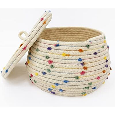 Esme L&H Petit panier en corde avec couvercle – Petit panier de rangement rond tissé de 25,4 x 16,5 cm – Pompon arc-en-ciel coloré – Petit panier, panier de rangement, organiseur, récipient pour Esme L&H Petit panier en corde avec couvercle – Petit panier de rangement rond tissé de 25,4 x 16,5 cm – Pompon arc-en-ciel coloré – Petit panier, panier de rangement, organiseur, récipient pour