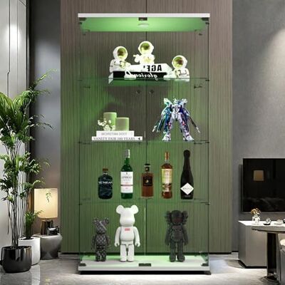 FEEOHOME Vitrine en Verre avec LED, Transparent vitrine sur Pied Vitrine trempé Moderne en Verre 4 Couches avec 2 Porte, vitrines de Collection pour Salon, Chambre à Coucher, 82x36x164cm (Blanc) FEEOHOME Vitrine en Verre avec LED, Transparent vitrine sur Pied Vitrine trempé Moderne en Verre 4 Couches avec 2 Porte, vitrines de Collection pour Salon, Chambre à Coucher, 82x36x164cm (Blanc)