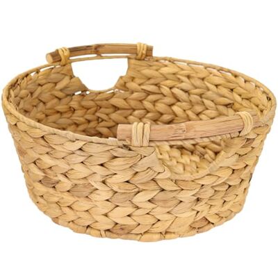 HMF Panier de rangement rond, panier cadeau vide tressé en jacinthe d'eau avec poignées en bois, 30 x 12 cm HMF Panier de rangement rond, panier cadeau vide tressé en jacinthe d'eau avec poignées en bois, 30 x 12 cm