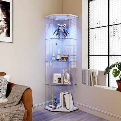 QMTXBYJ Vitrine d'angle en Verre avec éclairage LED, 162cm Armoire de Collection en Verres à 4 Couches avec 1 Porte et Serrure, 5mm Verre trempé Transparent Armoir de Verres Debout pour Salon,Chambre QMTXBYJ Vitrine d'angle en Verre avec éclairage LED, 162cm Armoire de Collection en Verres à 4 Couches avec 1 Porte et Serrure, 5mm Verre trempé Transparent Armoir de Verres Debout pour Salon,Chambre