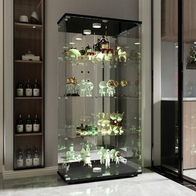 AONYAYBM Vitrine en verre debout Vitrine en verre avec éclairage LED 4 étages Armoire en verre avec 2 portes Armoire verrouillable Armoire en verre (noir, 2 portes et 4 étages) AONYAYBM Vitrine en verre debout Vitrine en verre avec éclairage LED 4 étages Armoire en verre avec 2 portes Armoire verrouillable Armoire en verre (noir, 2 portes et 4 étages)