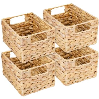 HMF Lot de 4 paniers de rangement pliables, tressés, en jacinthe d'eau et jonc de mer, taille S, 22 x 17 x 12 cm HMF Lot de 4 paniers de rangement pliables, tressés, en jacinthe d'eau et jonc de mer, taille S, 22 x 17 x 12 cm