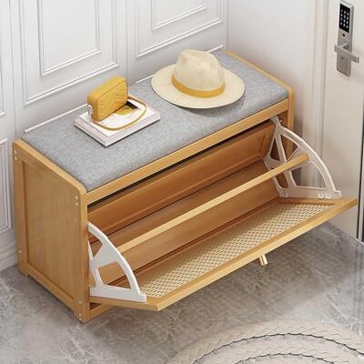 SERZHVFD Banc de rangement à chaussures avec tiroirs en rotin – Meuble de rangement fin en bambou pour entrée, placard ; étagère à chaussures fermée peu encombrante SERZHVFD Banc de rangement à chaussures avec tiroirs en rotin – Meuble de rangement fin en bambou pour entrée, placard ; étagère à chaussures fermée peu encombrante