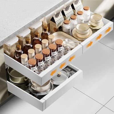 Cozary Tiroir Coulissant Cuisine Extensible (32-52cm L X 42cm P X 7.5cm H), Installation Sans Perçage, Acier Carbone Organisateur Adhésif pour Cuisine et Salle de Bain Cozary Tiroir Coulissant Cuisine Extensible (32-52cm L X 42cm P X 7.5cm H), Installation Sans Perçage, Acier Carbone Organisateur Adhésif pour Cuisine et Salle de Bain