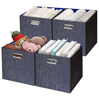 Posprica Lot de 4 cubes de rangement, bacs de rangement pliables, paniers en tissu épais et résistant, 28 x 28 cm, bleu Posprica Lot de 4 cubes de rangement, bacs de rangement pliables, paniers en tissu épais et résistant, 28 x 28 cm, bleu