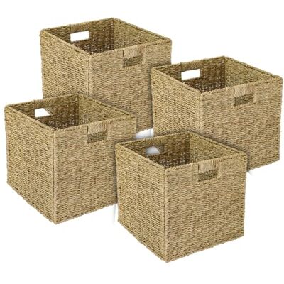 HMF Lot de 4 paniers de rangement tressés en jonc de mer Convient pour Kallax 32 x 34,5 x 32 cm HMF Lot de 4 paniers de rangement tressés en jonc de mer Convient pour Kallax 32 x 34,5 x 32 cm