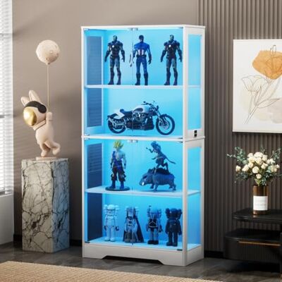 QMTXBYJ Vitrine en Verre avec Lumières LED,Meuble de Rangement avec Portes en Verre et Etagères Réglables,Armoire Vitrine pour Collection avec Capteur de Mouvement,Bibliothèque Verres pour Salon QMTXBYJ Vitrine en Verre avec Lumières LED,Meuble de Rangement avec Portes en Verre et Etagères Réglables,Armoire Vitrine pour Collection avec Capteur de Mouvement,Bibliothèque Verres pour Salon