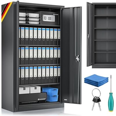 KESSER Armoire de classement verrouillable avec portes battantes 180 x 80 x 40 cm Armoire de bureau en acier avec 4 étagères réglables en hauteur Armoire multi-usages, 5 compartiments flexibles KESSER Armoire de classement verrouillable avec portes battantes 180 x 80 x 40 cm Armoire de bureau en acier avec 4 étagères réglables en hauteur Armoire multi-usages, 5 compartiments flexibles