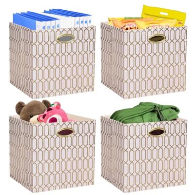 Posprica Lot de 4 bacs de rangement, cubes de rangement, paniers de rangement en tissu avec tiroirs (33 x 33 x 33 cm, motif géométrique crème/doré) Posprica Lot de 4 bacs de rangement, cubes de rangement, paniers de rangement en tissu avec tiroirs (33 x 33 x 33 cm, motif géométrique crème/doré)
