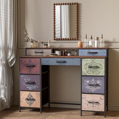 QMTXBYJ Commode pour Chambre à Coucher,Table de Maquillage avec 9 tiroirs et 2 étagères ouvertes,Armoire avec Tiroirs en Tissu,Commode à tiroirs,Meuble de rangement avec plateau en Bois et cadre en métal QMTXBYJ Commode pour Chambre à Coucher,Table de Maquillage avec 9 tiroirs et 2 étagères ouvertes,Armoire avec Tiroirs en Tissu,Commode à tiroirs,Meuble de rangement avec plateau en Bois et cadre en métal
