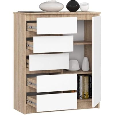 BDW Commode avec 5 tiroirs et 1 porte – 80 cm de large, 97 cm de haut – Armoire, buffet, multi-usage, armoire à chaussures, commode, armoire de classement – chambre à coucher (Chêne Sonoma/Blanc) BDW Commode avec 5 tiroirs et 1 porte – 80 cm de large, 97 cm de haut – Armoire, buffet, multi-usage, armoire à chaussures, commode, armoire de classement – chambre à coucher (Chêne Sonoma/Blanc)