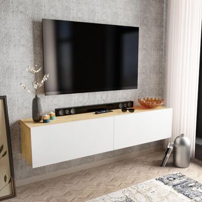 Kalune Design Adelina Meuble TV - Scandinave, Blanc & Saphir, 159x36x34cm Kalune Design Adelina Meuble TV - Scandinave, Blanc & Saphir, 159x36x34cm