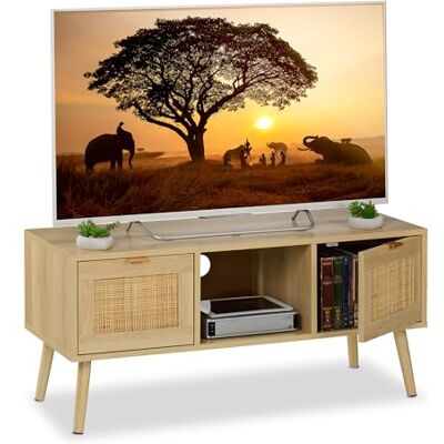 Relaxdays Meuble TV - Naturel - 45,5x100x40 cm - Effet Rotin et bois Relaxdays Meuble TV - Naturel - 45,5x100x40 cm - Effet Rotin et bois