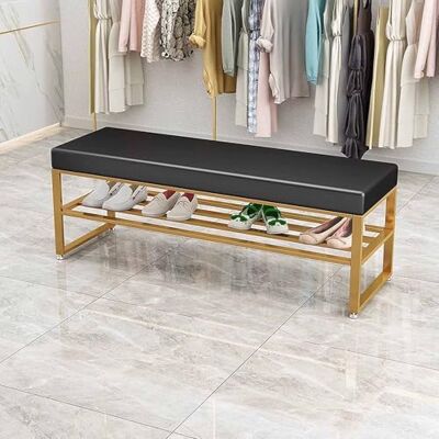 KaBuea Banc d'entrée avec cadre en métal noir, rangement à chaussures, siège long en cuir synthétique pour salon et salle à manger KaBuea Banc d'entrée avec cadre en métal noir, rangement à chaussures, siège long en cuir synthétique pour salon et salle à manger
