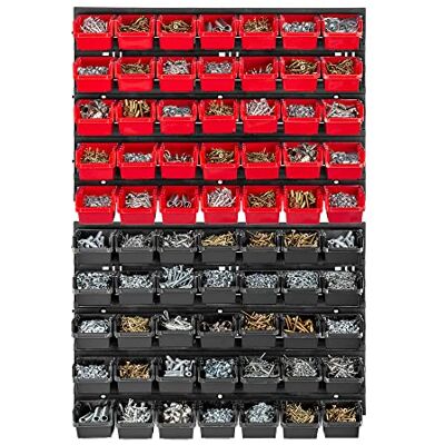 KADAX Étagère murale d'atelier, 58 x 78 cm, système de stockage en plastique robuste, résistant aux UV, plaques murales extensibles, étagère pour garage, noir et rouge, 70 pièces KADAX Étagère murale d'atelier, 58 x 78 cm, système de stockage en plastique robuste, résistant aux UV, plaques murales extensibles, étagère pour garage, noir et rouge, 70 pièces
