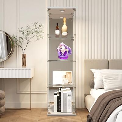 DULRLLY Vitrine en verre blanc avec LED 164 x 42 x 36 cm Vitrine en verre debout avec serrure pour livres, vin, objets de collection Vitrine moderne en verre pour salon, bureau (verre miroir) DULRLLY Vitrine en verre blanc avec LED 164 x 42 x 36 cm Vitrine en verre debout avec serrure pour livres, vin, objets de collection Vitrine moderne en verre pour salon, bureau (verre miroir)