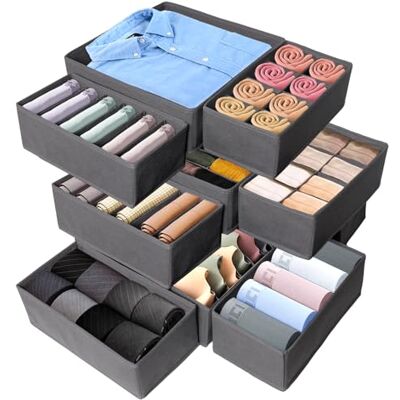 SAMISO Organiseur pour tiroirs et placard, lot de 12 organiseurs, séparateurs pliants, boîte de rangement pour sous-vêtements, cravates, gris SAMISO Organiseur pour tiroirs et placard, lot de 12 organiseurs, séparateurs pliants, boîte de rangement pour sous-vêtements, cravates, gris