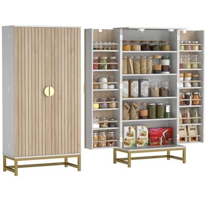 HOMCOM Buffet de cuisine moderne avec 12 étagères réglables et double porte à lattes pour salle à manger, salon, 58 x 29 x 119,5 cm, blanc HOMCOM Buffet de cuisine moderne avec 12 étagères réglables et double porte à lattes pour salle à manger, salon, 58 x 29 x 119,5 cm, blanc