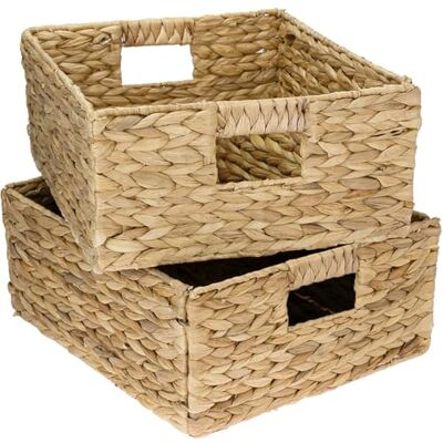 HMF Lot de 2 paniers de rangement rectangulaires en jacinthe d'eau naturelle 30 x 34 x 15 cm HMF Lot de 2 paniers de rangement rectangulaires en jacinthe d'eau naturelle 30 x 34 x 15 cm