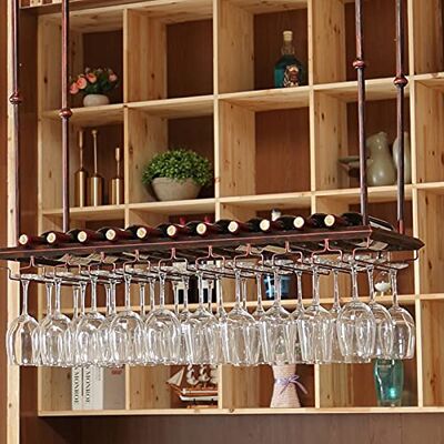 CVERTHAF Support à vin à suspendre pour comptoir de bar, support à vin à l'envers, étagère murale créative en fer, étagère de rangement de vin réglable en hauteur, B, 120 x 35 cm CVERTHAF Support à vin à suspendre pour comptoir de bar, support à vin à l'envers, étagère murale créative en fer, étagère de rangement de vin réglable en hauteur, B, 120 x 35 cm