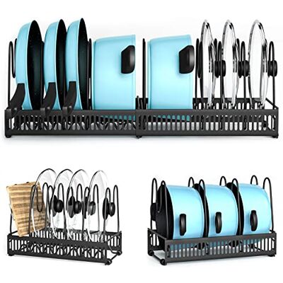 Liesun rangement casserole avec 10 Compartiments Réglables, rangement couvercle casserole, rangement casseroles dans placard, rangement poele, rangement cuisine assiette, support pour poele. Liesun rangement casserole avec 10 Compartiments Réglables, rangement couvercle casserole, rangement casseroles dans placard, rangement poele, rangement cuisine assiette, support pour poele.