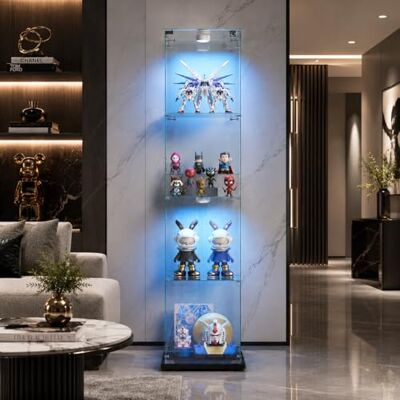 QMTXBYJ Vitrine en Verre avec LED, 163x78.5x35cm, Armoire de Collection Moderne en Verres à 4 Couches avec 1 Porte et Serrure, 5mm Verre trempé Transparent Armoir de Verres Debout pour Salon QMTXBYJ Vitrine en Verre avec LED, 163x78.5x35cm, Armoire de Collection Moderne en Verres à 4 Couches avec 1 Porte et Serrure, 5mm Verre trempé Transparent Armoir de Verres Debout pour Salon