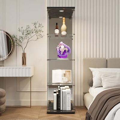HYNHXBP Vitrine en Verre Moderne Armoire de Collection 1 Porte Serrure Meuble pour Salon Chambre Noir Lumière Miroir 125x42.5x32.5cm HYNHXBP Vitrine en Verre Moderne Armoire de Collection 1 Porte Serrure Meuble pour Salon Chambre Noir Lumière Miroir 125x42.5x32.5cm