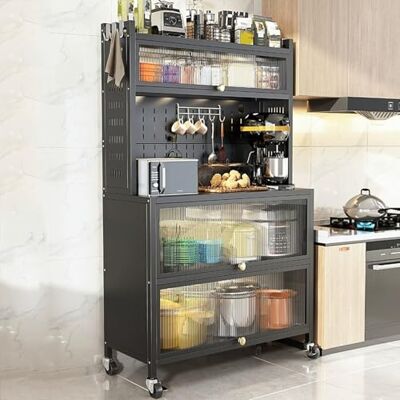 ASerZenith Clapier de rangement autoportant à 5 niveaux pour cuisine, garde-manger, cuisine, garage, garde-manger, maison, cuisine (noir, 90 cm) ASerZenith Clapier de rangement autoportant à 5 niveaux pour cuisine, garde-manger, cuisine, garage, garde-manger, maison, cuisine (noir, 90 cm)