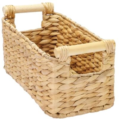 HMF Panier de rangement tressé en jacinthe d'eau Panier décoratif avec poignées en bois Pour salle de bain, salon, cuisine 30 x 15 x 13 cm Naturel HMF Panier de rangement tressé en jacinthe d'eau Panier décoratif avec poignées en bois Pour salle de bain, salon, cuisine 30 x 15 x 13 cm Naturel