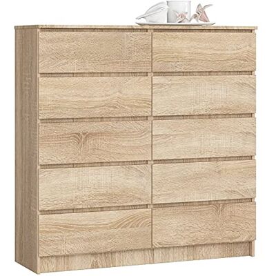 AKORD Commode K-120 avec 10 tiroirs (2 x 5), pour le salon, la chambre, le bureau, design fonctionnel moderne, l 120 x H 121 x P 40 cm, poids 70 kg, chêne sonoma AKORD Commode K-120 avec 10 tiroirs (2 x 5), pour le salon, la chambre, le bureau, design fonctionnel moderne, l 120 x H 121 x P 40 cm, poids 70 kg, chêne sonoma