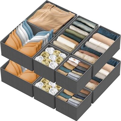 Simple Houseware Lot de 12 boîtes de rangement pliables en tissu pour placard, commode, tiroir, paniers pour sous-vêtements, soutien-gorge, gris foncé Simple Houseware Lot de 12 boîtes de rangement pliables en tissu pour placard, commode, tiroir, paniers pour sous-vêtements, soutien-gorge, gris foncé