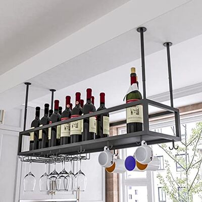 NGAMITSX S Bar Porte-bouteilles de vin monté au plafond Porte-verre à champagne Porte-verre mural Fer Métal Organisateur flottant Étagère de cuisine Décoration d'intérieur Cadre Étagères d'affichage NGAMITSX S Bar Porte-bouteilles de vin monté au plafond Porte-verre à champagne Porte-verre mural Fer Métal Organisateur flottant Étagère de cuisine Décoration d'intérieur Cadre Étagères d'affichage