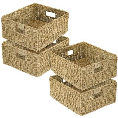 HMF Lot de 4 paniers de rangement tressés en jonc de mer Convient pour Kallax demi compartiment 30 x 34 x 15 cm HMF Lot de 4 paniers de rangement tressés en jonc de mer Convient pour Kallax demi compartiment 30 x 34 x 15 cm