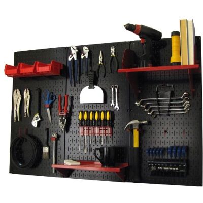 Wall Control Organisateur à panneau perforé de1,2 m, kit de rangement d'outils standard en métal avec planche à outils noire et accessoires bleus Wall Control Organisateur à panneau perforé de1,2 m, kit de rangement d'outils standard en métal avec planche à outils noire et accessoires bleus