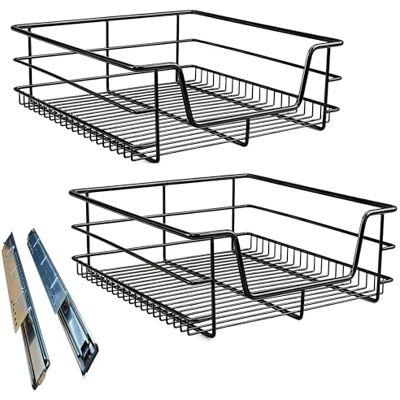 JRUKM Tiroir de cuisine télescopique, 2 x 60 cm, panier de rangement, avec système de rails pour armoire de cuisine, étagère de cuisine, noir JRUKM Tiroir de cuisine télescopique, 2 x 60 cm, panier de rangement, avec système de rails pour armoire de cuisine, étagère de cuisine, noir