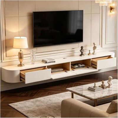 GMTstore OM Meuble TV Blanc,220cm Meuble Télé de Salon,avec 2 Tiroirs,2 Placards avec Portes,pour TV 75 Pouces,Armoire de Télévision sur Pied ou Suspendu,Banc TV Moderne,Convient pour Salon ou Chambre GMTstore OM Meuble TV Blanc,220cm Meuble Télé de Salon,avec 2 Tiroirs,2 Placards avec Portes,pour TV 75 Pouces,Armoire de Télévision sur Pied ou Suspendu,Banc TV Moderne,Convient pour Salon ou Chambre