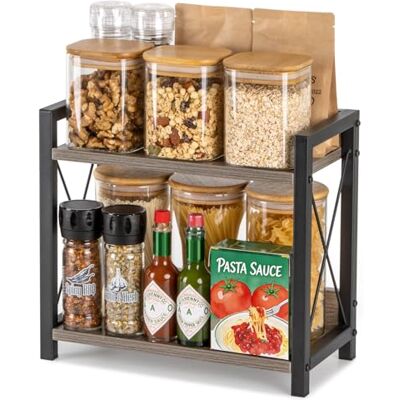 ANBOXIT Organiseur de station à café, organisateur de comptoir de cuisine en bois, 2 niveaux, petite étagère à épices, support de station de chocolat chaud, étagère de rangement pour café, cuisine ANBOXIT Organiseur de station à café, organisateur de comptoir de cuisine en bois, 2 niveaux, petite étagère à épices, support de station de chocolat chaud, étagère de rangement pour café, cuisine