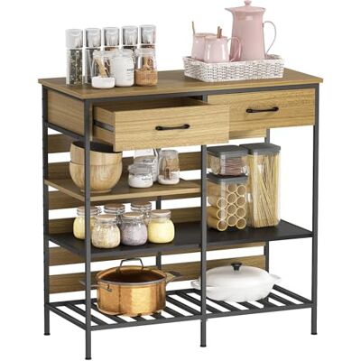 HOMCOM Buffet Cuisine, Meuble de Rangement avec 2 tiroirs et 3 étagères Ouvertes, Style Industriel, Cadre en Acier, pour Salle à Manger, Salon, Cuisine, 90 x 40 x 91 cm, Bois Naturel et Noir HOMCOM Buffet Cuisine, Meuble de Rangement avec 2 tiroirs et 3 étagères Ouvertes, Style Industriel, Cadre en Acier, pour Salle à Manger, Salon, Cuisine, 90 x 40 x 91 cm, Bois Naturel et Noir