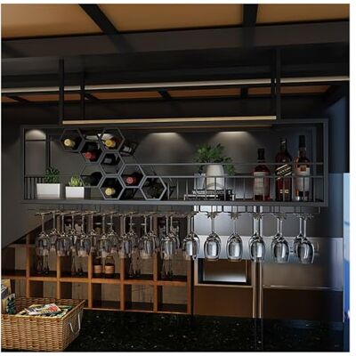 TATITZRO Étagère à vin à suspendre avec support et étagère 2 en 1 Support mural industriel pour vin et verre Réglable En métal Pour bar à vin TATITZRO Étagère à vin à suspendre avec support et étagère 2 en 1 Support mural industriel pour vin et verre Réglable En métal Pour bar à vin