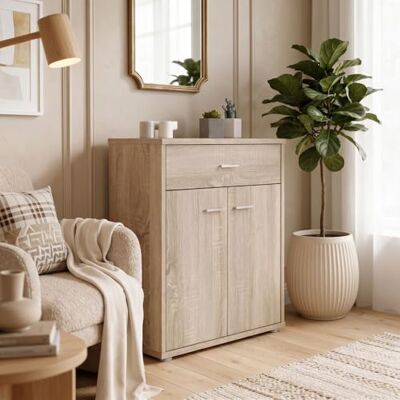 IDIMEX Buffet Monaco, Commode Meuble de Rangement avec 1 tiroir et 2 Portes, en mélaminé décor chêne Sonoma IDIMEX Buffet Monaco, Commode Meuble de Rangement avec 1 tiroir et 2 Portes, en mélaminé décor chêne Sonoma